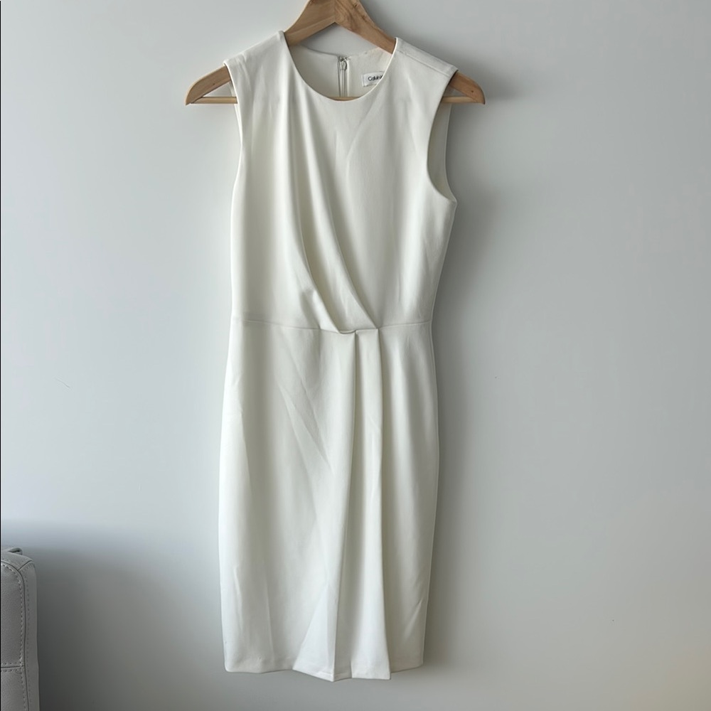 Calvin Klein White Pleated Sheath Mini Dress